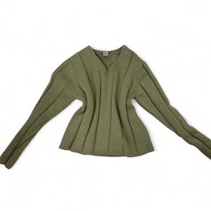 Olive Green V-Neck Women's Sweater